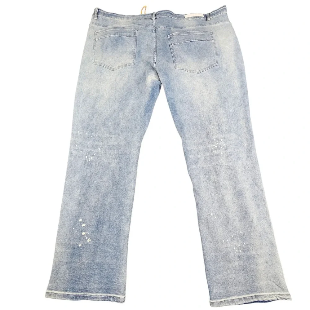 M.Society Mens 50x32 Distressed Light Wash Paint Splatter Straight Leg Jeans